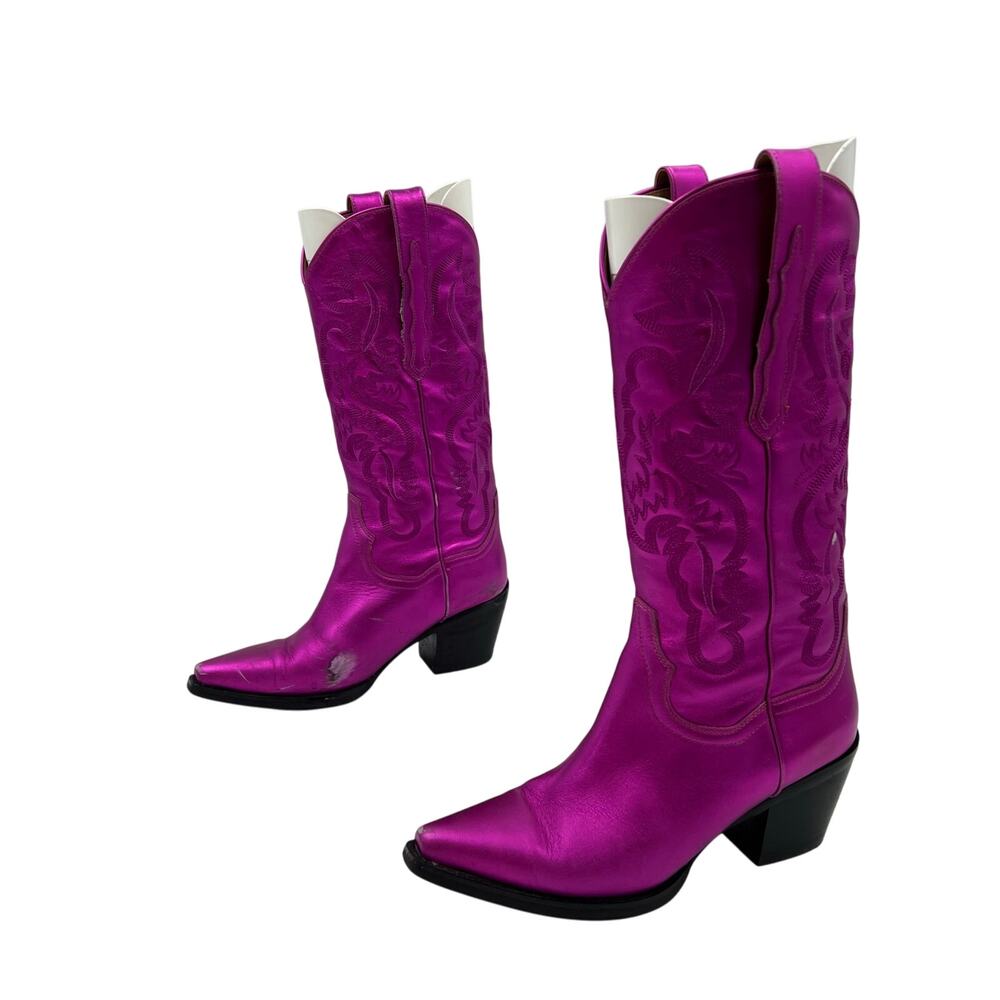 Jeffery Campbell Dagget Western Boot In Fuchsia Metallic Leather - Picture 12 of 14